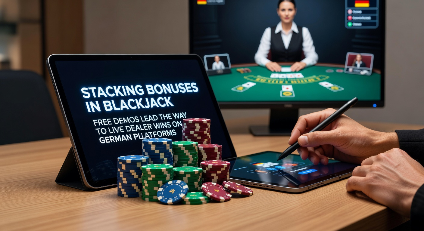 Blackjack-Tisch mit gestapelten Bonus-Symbolen und Demo-Interface auf einem deutschen Online-Casino-Bildschirm